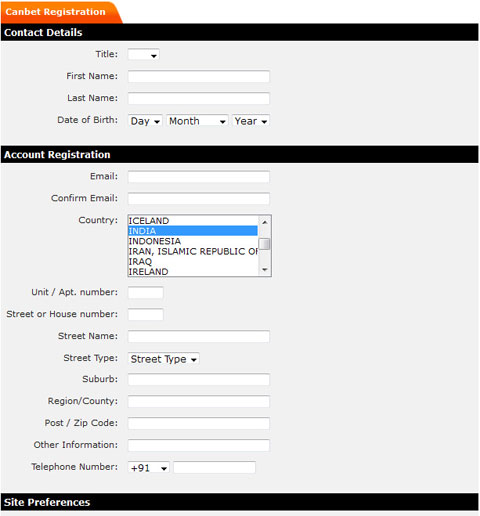 CanBet india signup